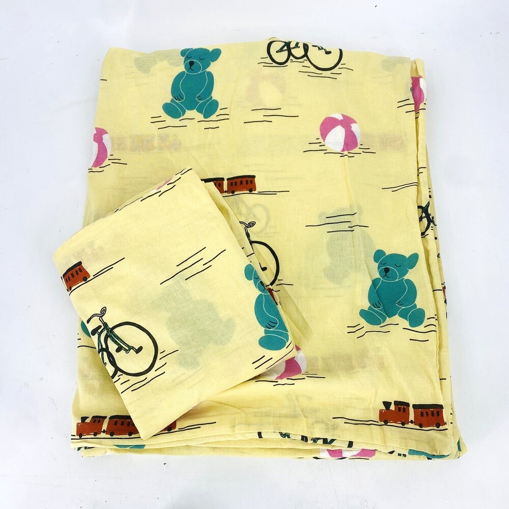 Ikea KAPPHAST Twin Yellow Bear & Bike Print Duvet Cover Cotton W/ Pillow Sham